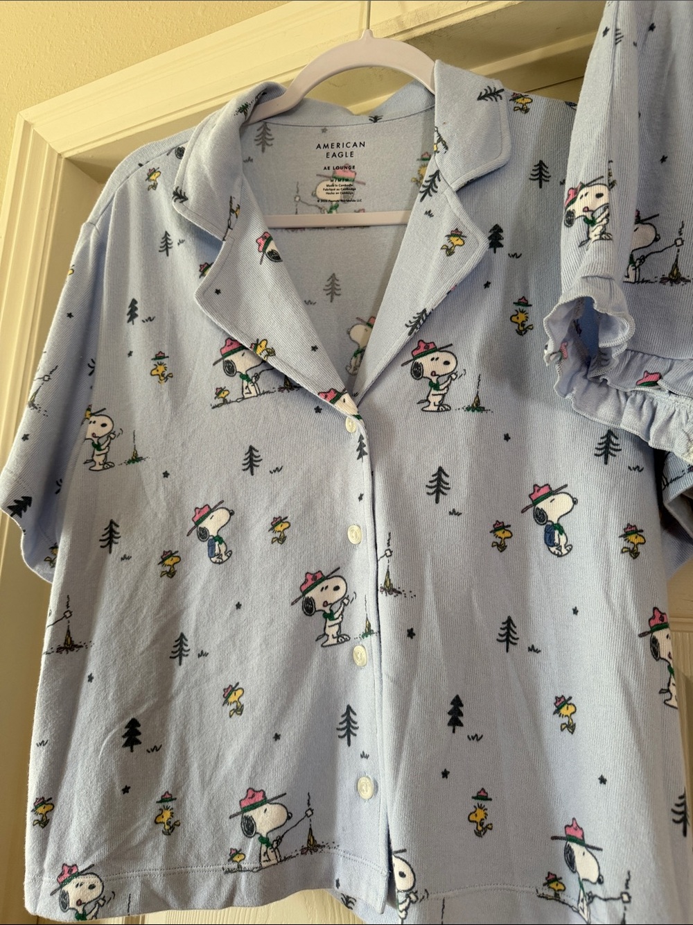 American Eagle Outfitters Light Blue Snoopy Print Pajama Set Sz M. Box1 - Picture 3 of 8